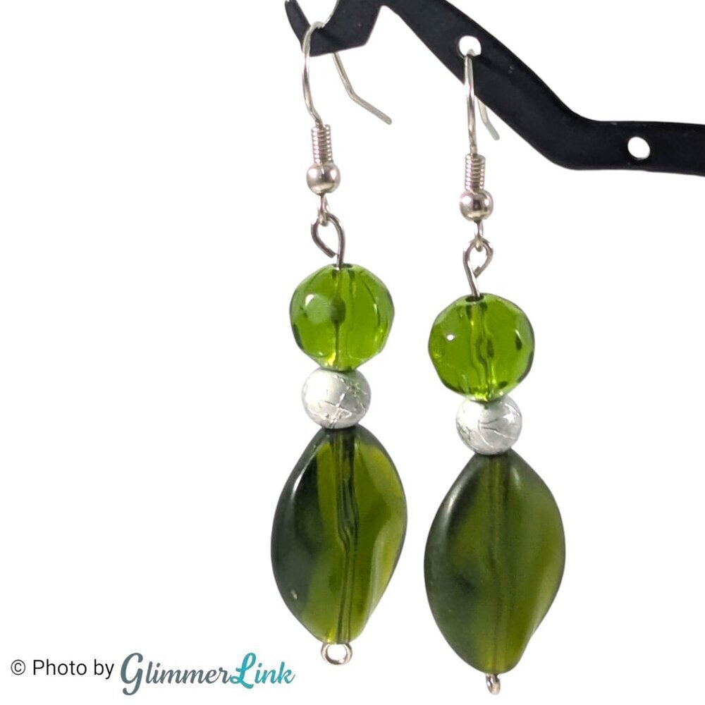 Boho Vintage-Inspired Green Plastic Bead Tiered Dangle Earrings